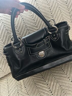 Vintage Marc Jacobs Black Leather Top-Handle Satchel with Silver Hardware